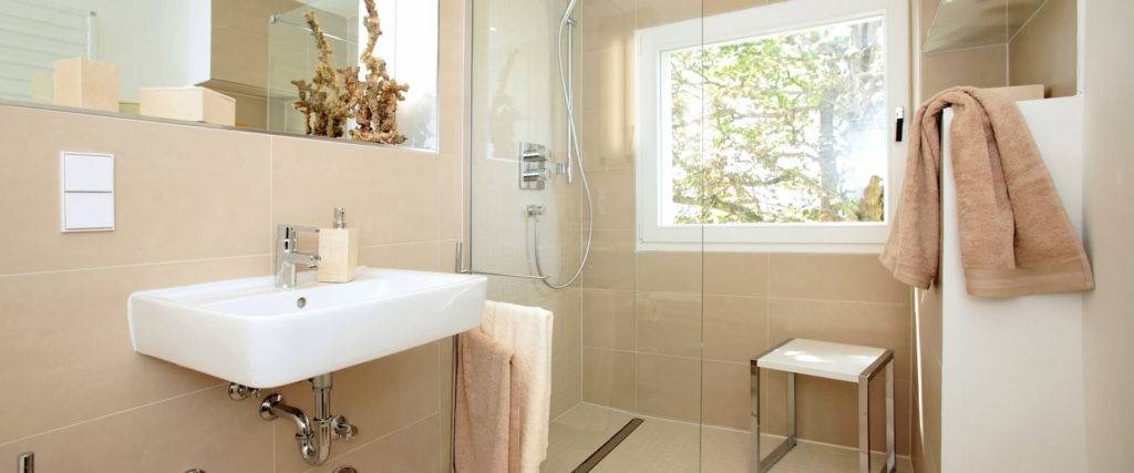 Walk In Shower with white showering seat