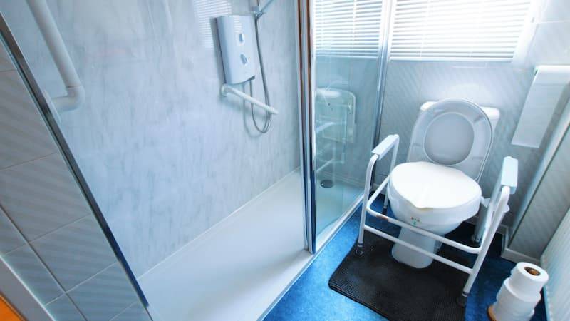 sliding shower easy access with handles toilet handle support