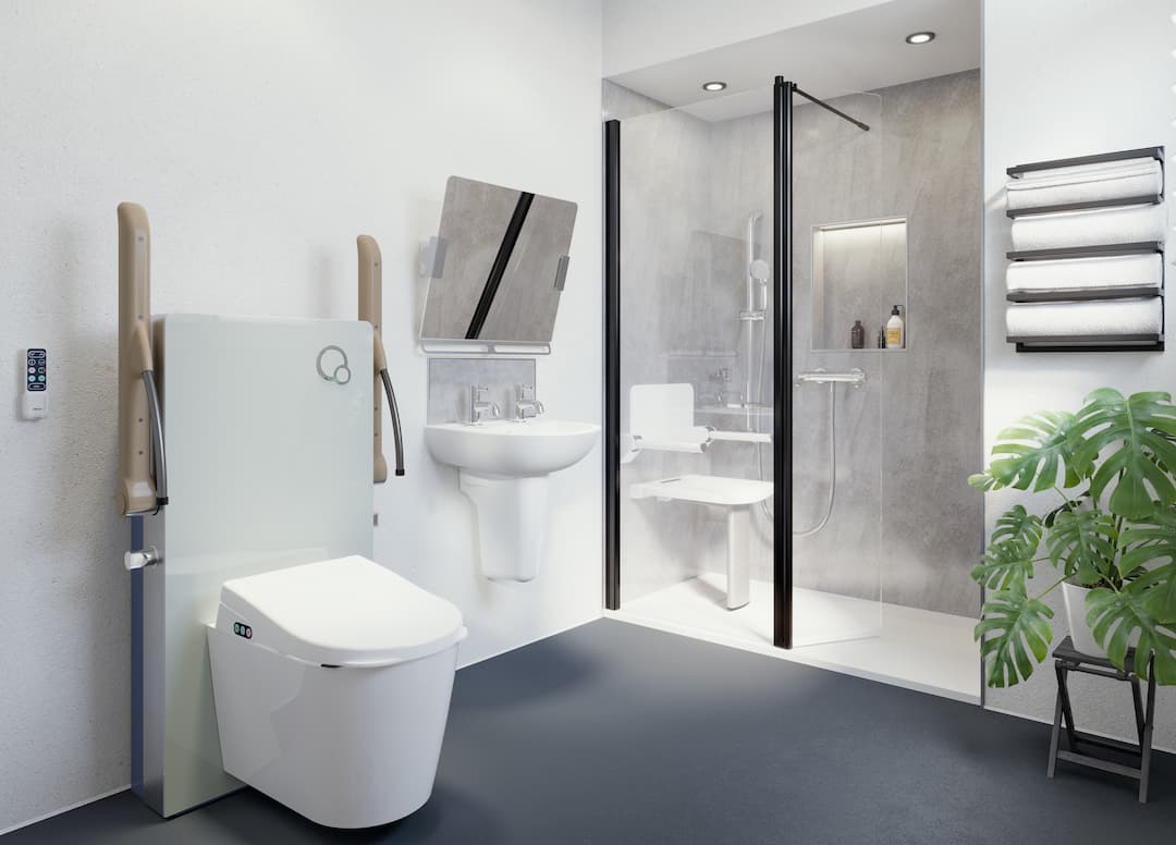 bathroom with walk in shower and bidet toilet